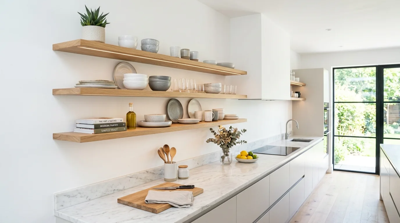 14 Beautiful Kitchen Floating Shelf Ideas for Open Storage Style