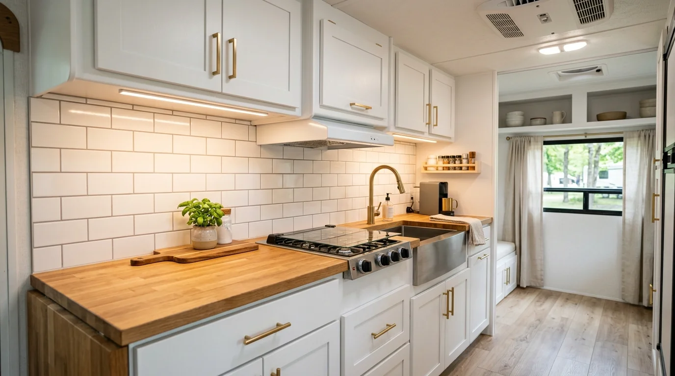 4. Bring in lighting that flatters the finish