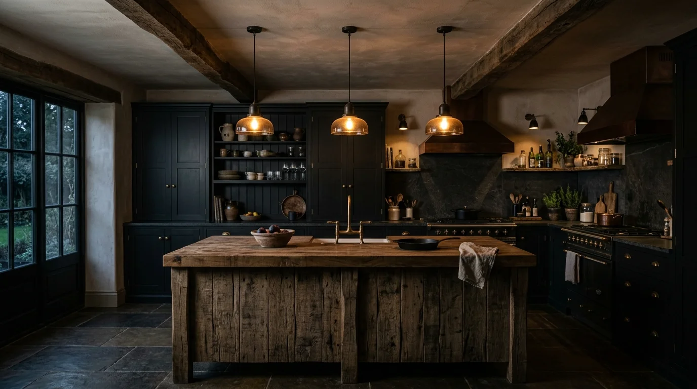 12 Dramatic Moody Farmhouse Kitchens for a Dark Romantic Vibe