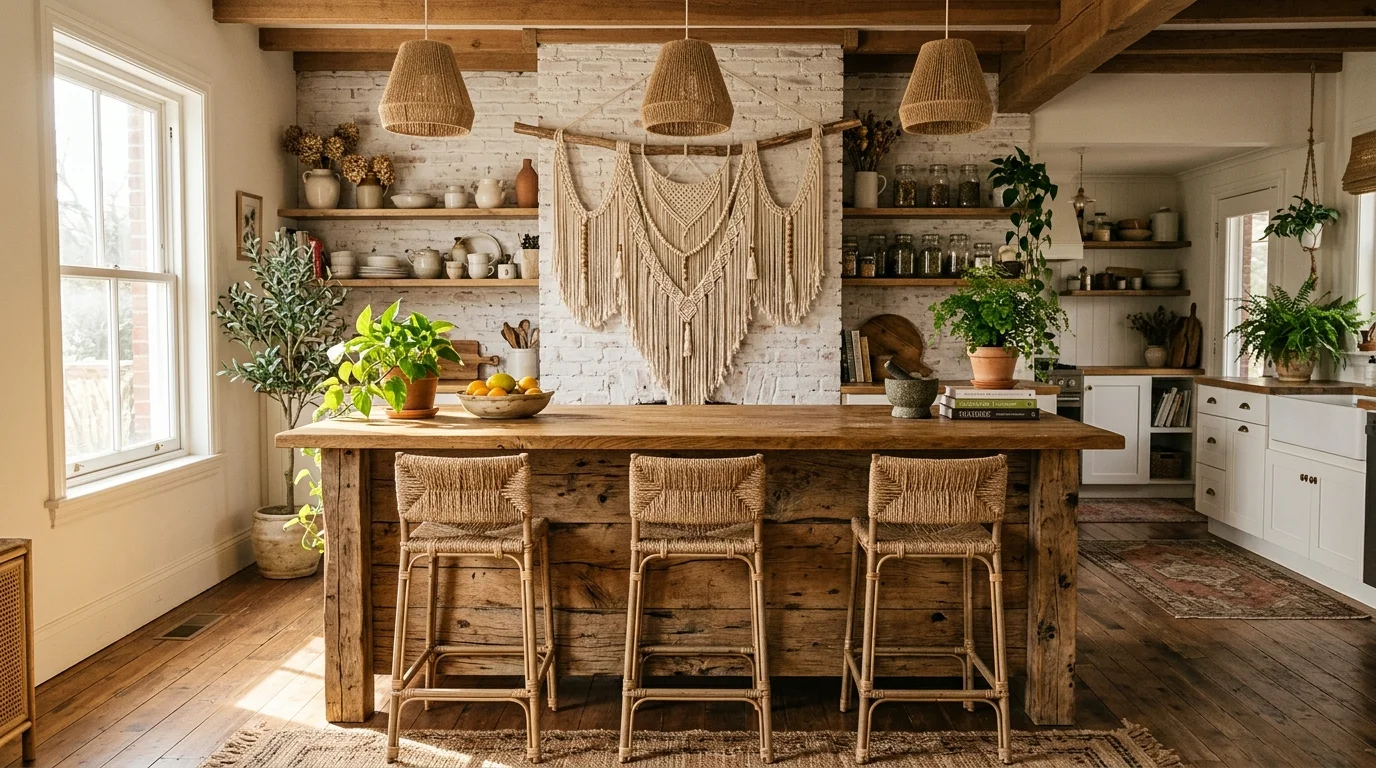15 Eclectic Boho Kitchen Island Inspiration from Rustic Wood to Chic Tiles