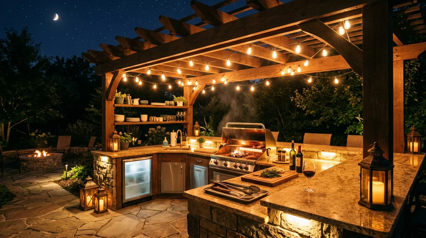 14 Evening Glow Outdoor Kitchen Lighting Ideas for Nighttime Cooking