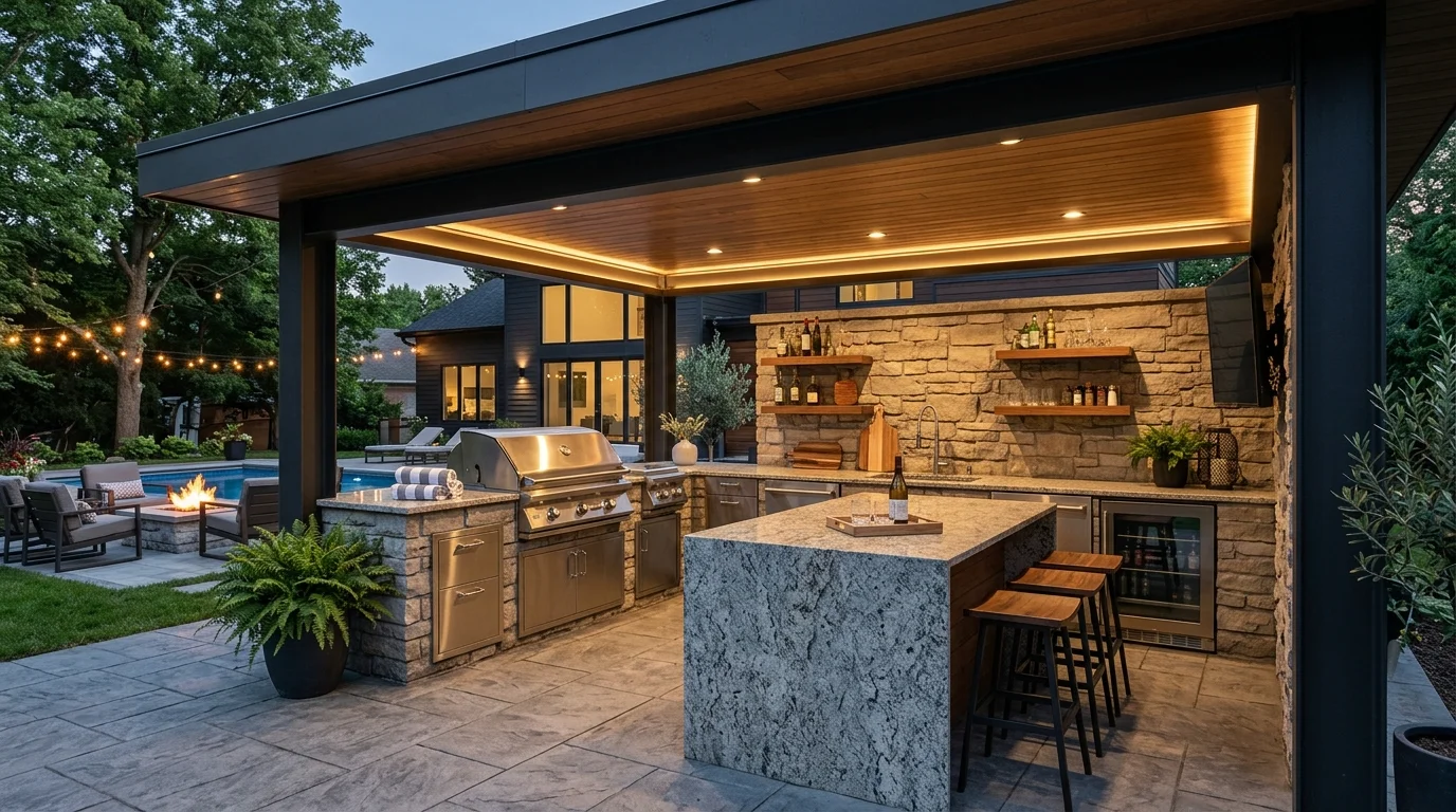 12 Permanent Covered Outdoor Kitchen Designs with Roof and Shelter