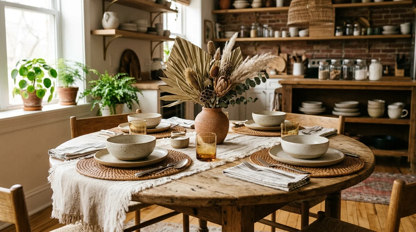 14 Stylish Boho Kitchen Table Styling Centerpieces Textiles Tableware Ideas